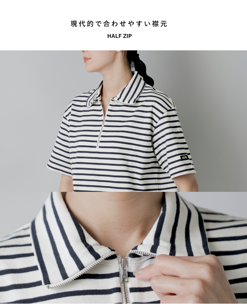 SCYE BASICS�R�b�g�� �X�g���C�v �n�[�t�W�b�v T�V���c Cotton Striped Half Zip T-Shirt 5726-21721
