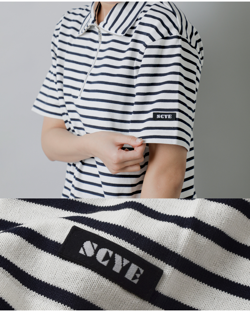 SCYE BASICS�R�b�g�� �X�g���C�v �n�[�t�W�b�v T�V���c Cotton Striped Half Zip T-Shirt 5726-21721