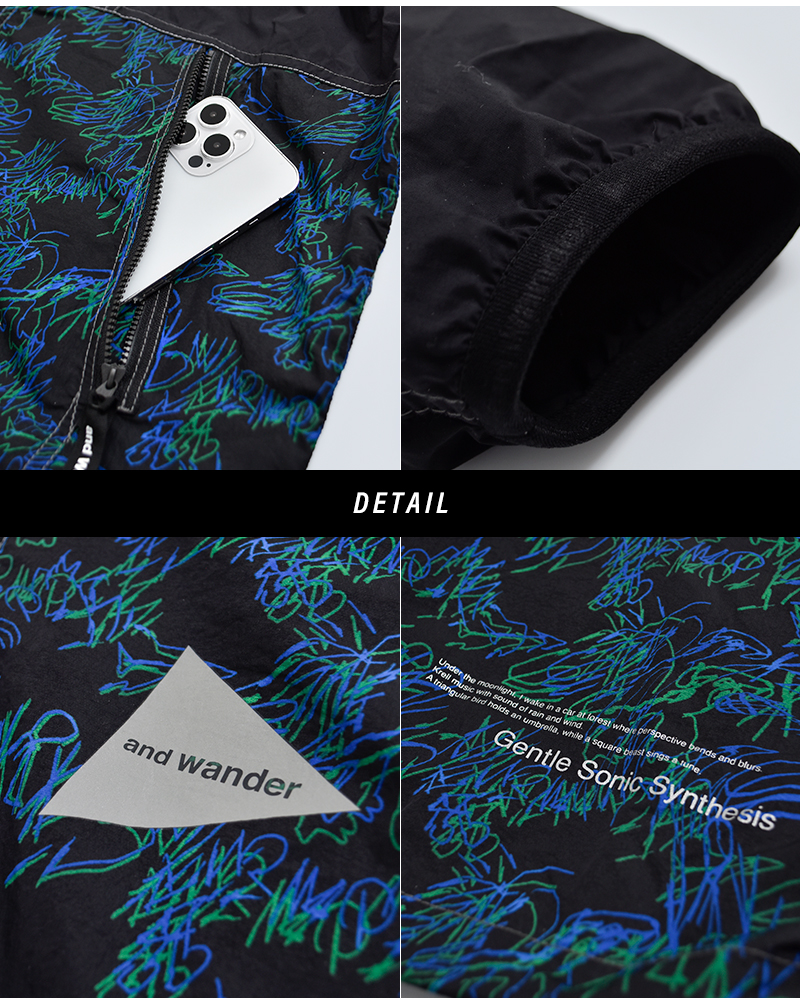 and wander(アンドワンダー)プリントウィンドジャケットprintedwindjacket574-6121013