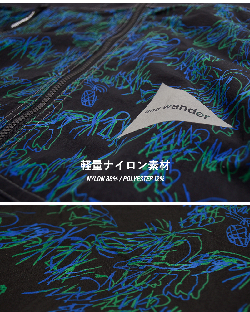 and wander(アンドワンダー)プリントウィンドジャケットprintedwindjacket574-6121013