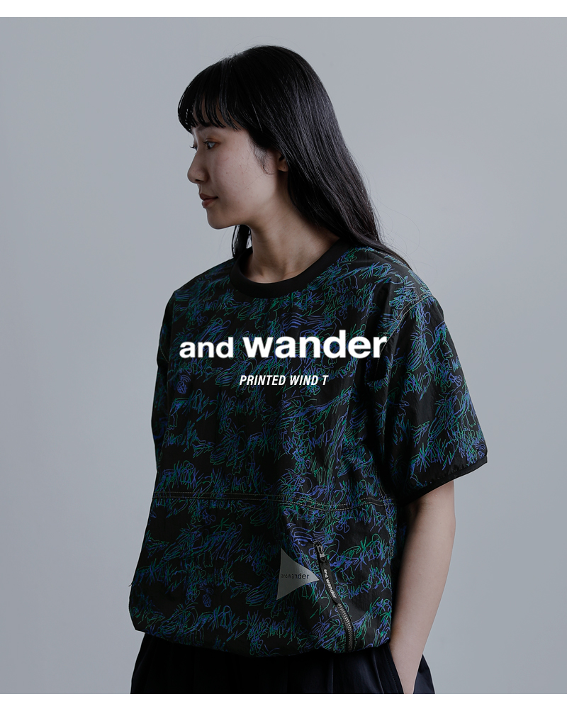 and wander(アンドワンダー)プリントウィンドTシャツprintedwindT574-6121015