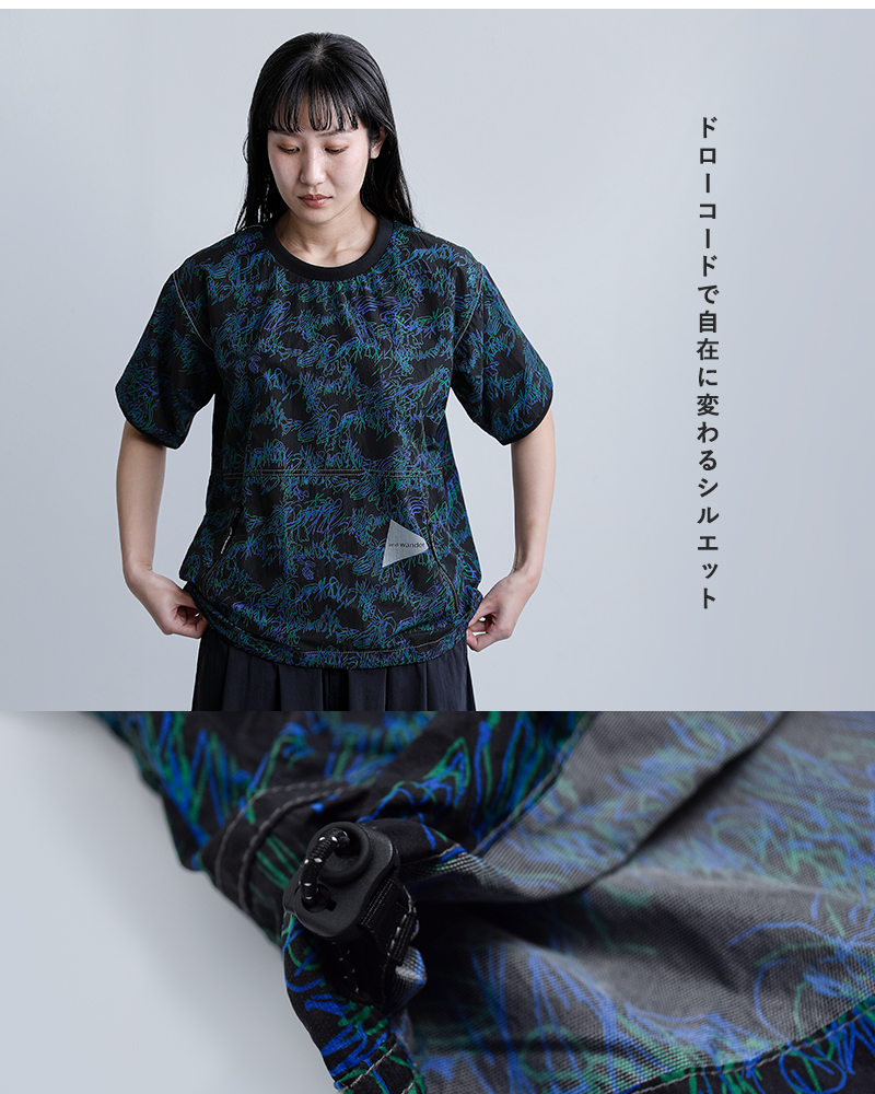 and wander(アンドワンダー)プリントウィンドTシャツprintedwindT574-6121015
