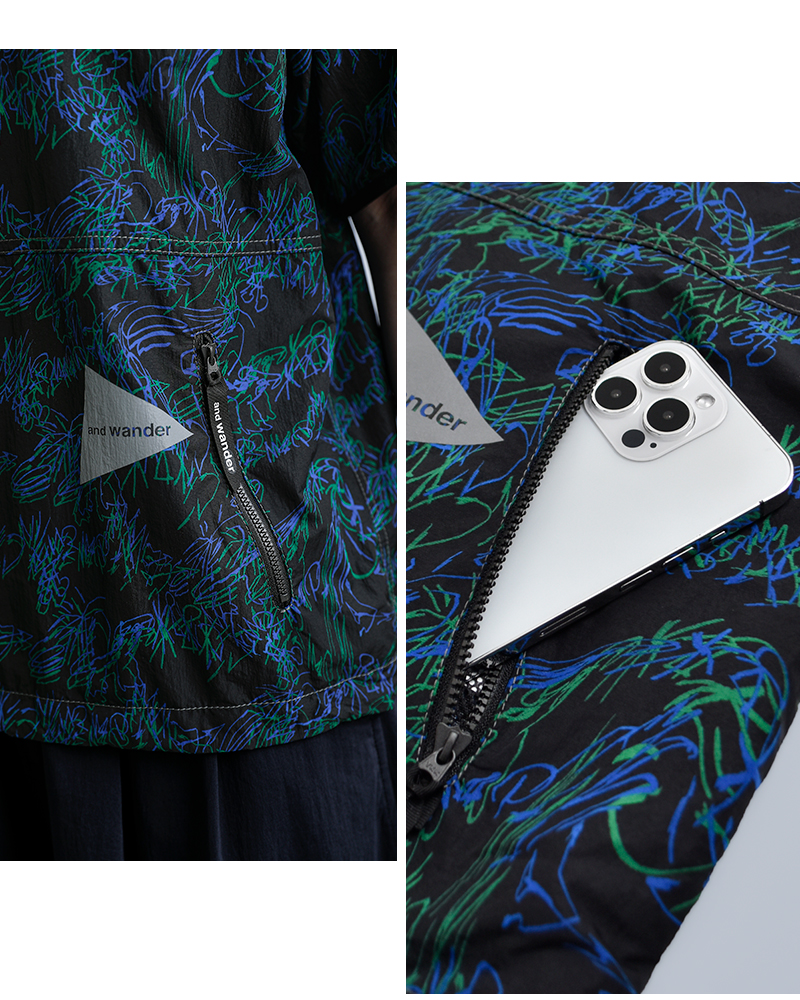 and wander(アンドワンダー)プリントウィンドTシャツprintedwindT574-6121015