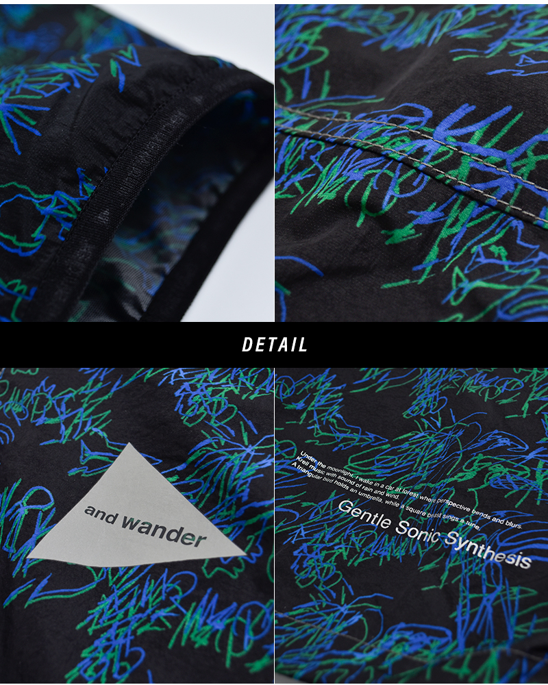 and wander(アンドワンダー)プリントウィンドTシャツprintedwindT574-6121015