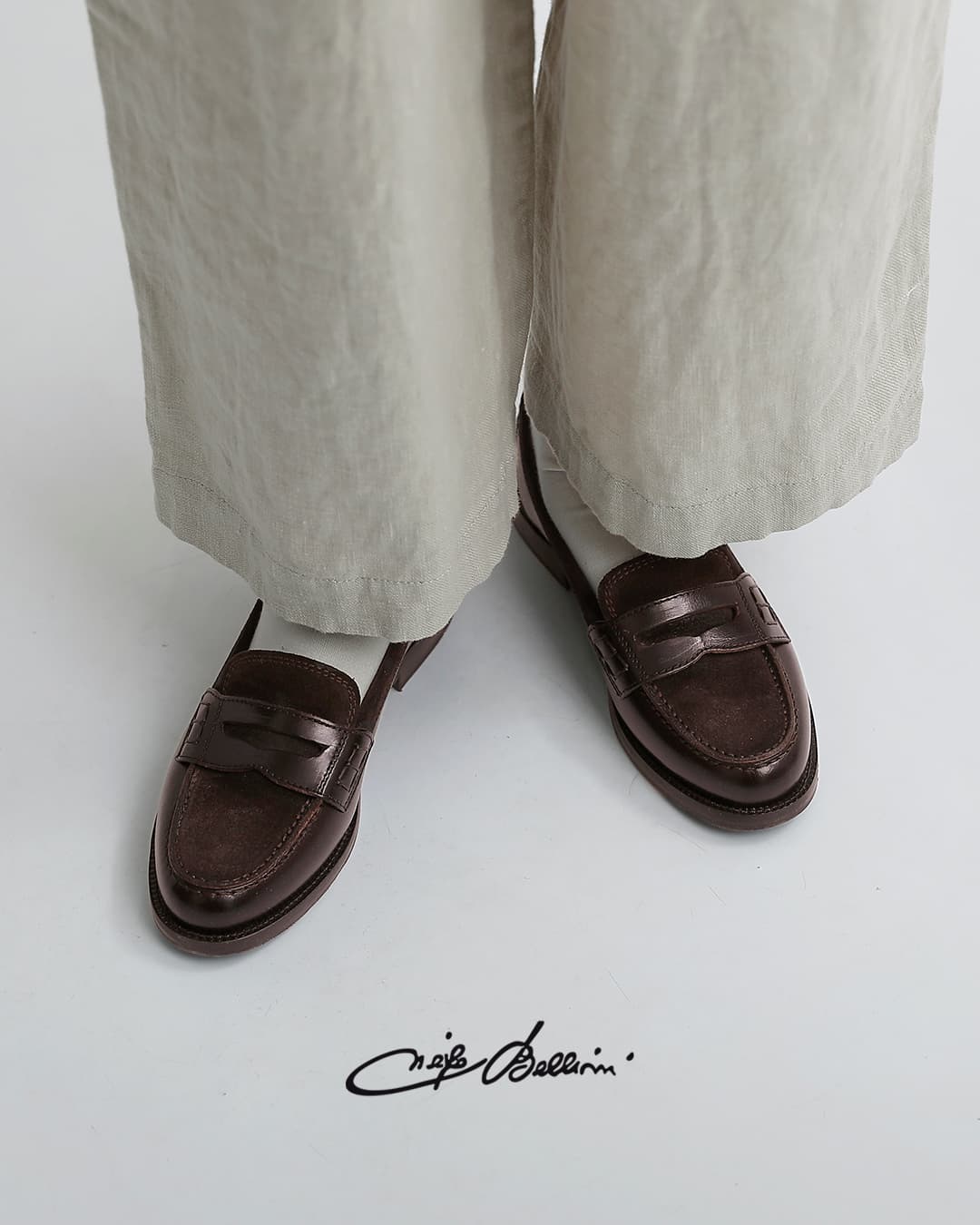 DIEGO BELLINIバッファロー×スエード コインローファー 602t