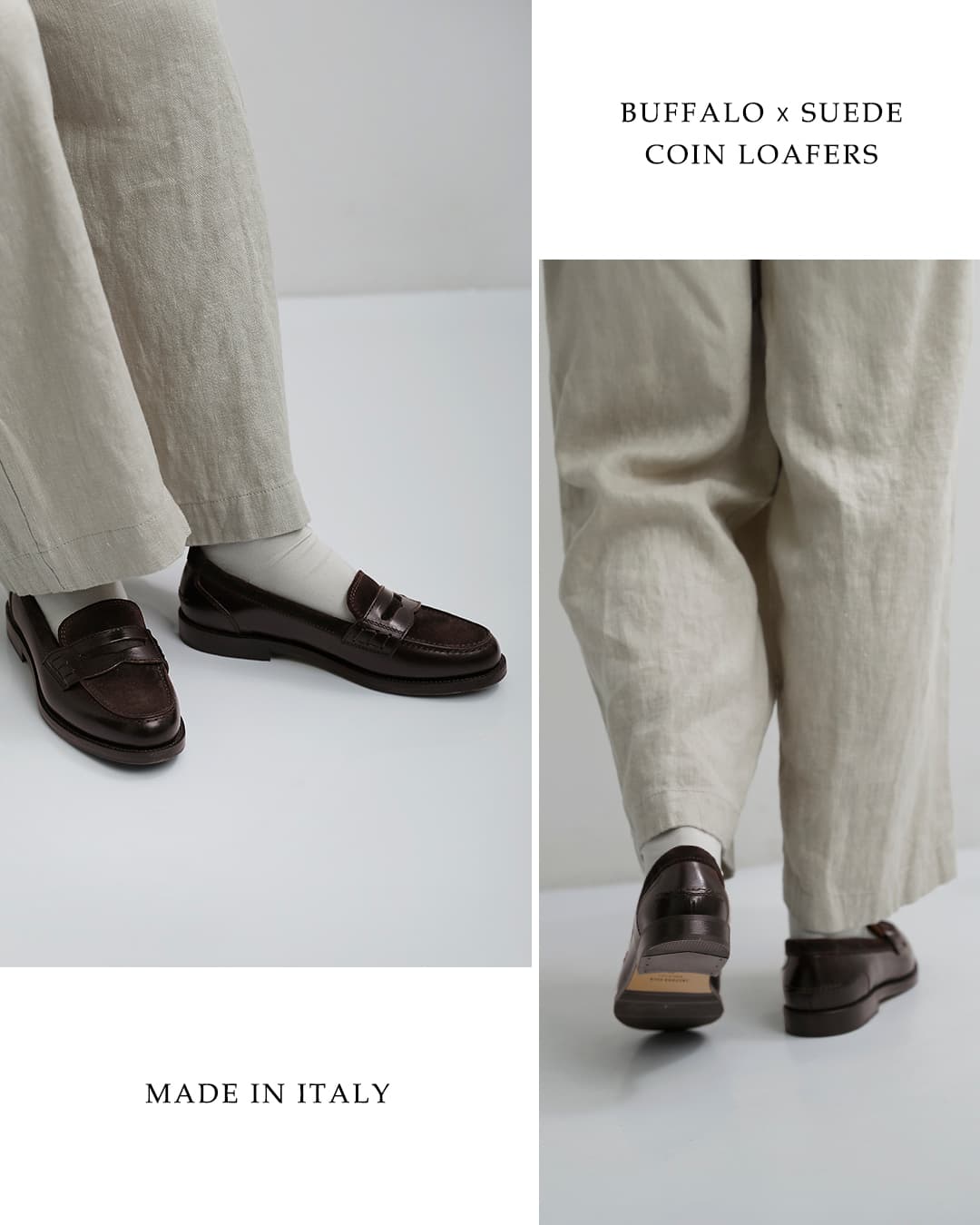 DIEGO BELLINIバッファロー×スエード コインローファー 602t