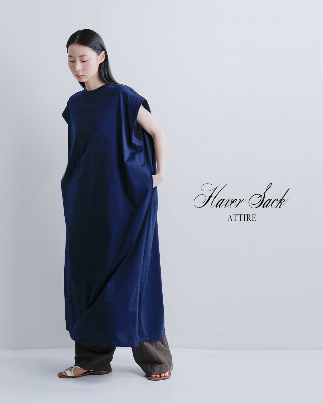 HAVERSACK ATTIRE(ハバーサック アタイア)ウルティマ天竺 クルーネック ロングワンピース 612601