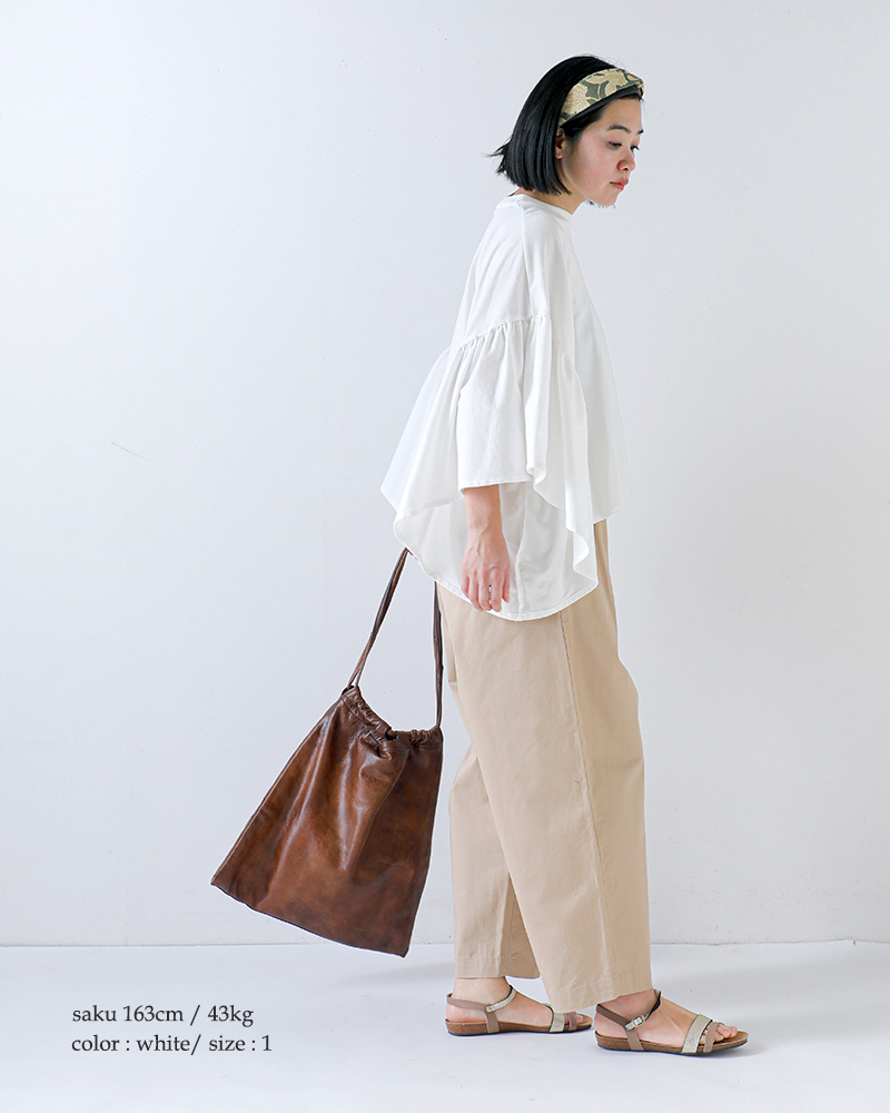 HAVERSACK(ハバーサック)コットン天竺クルーネックギャザーフリルスリーブTシャツ612602