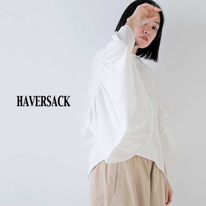 HAVERSACK(ハバーサック)コットン天竺クルーネックギャザーフリルスリーブTシャツ612602