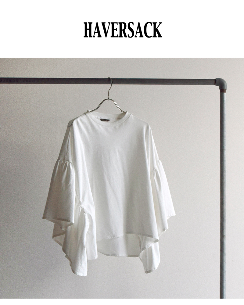 HAVERSACK(ハバーサック)コットン天竺クルーネックギャザーフリルスリーブTシャツ612602