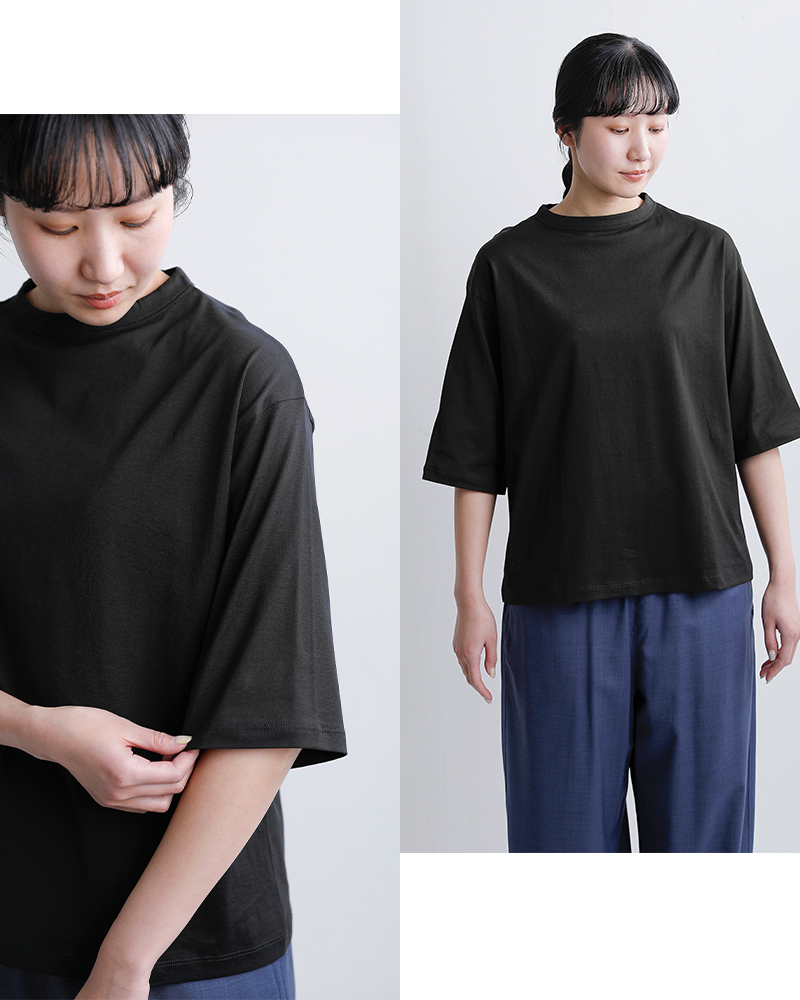 handvaerk(ハンドバーク)60/2ジャージー ボトルネック 6分袖 Tシャツ 6207