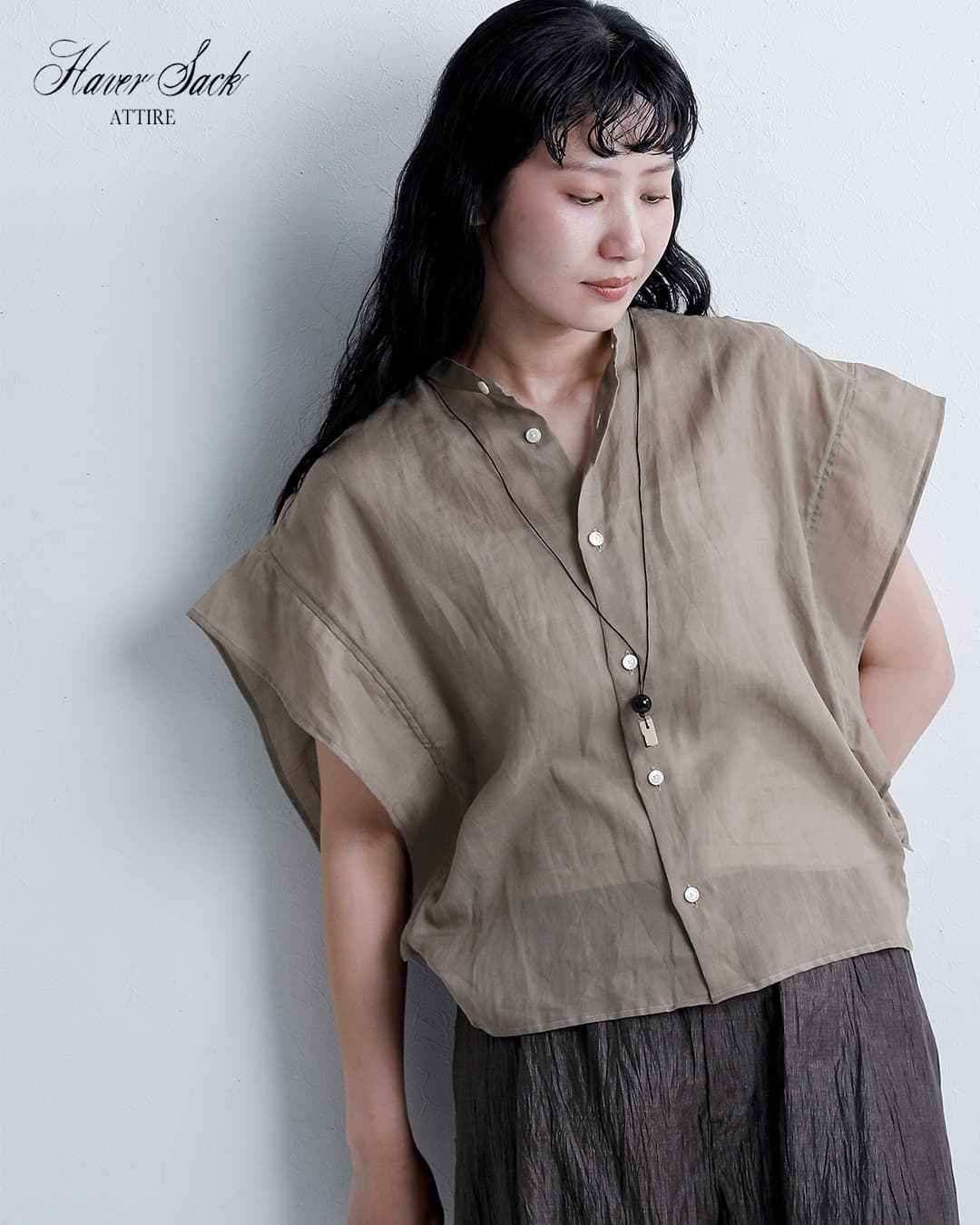 HAVERSACK ATTIRE(ハバーサック アタイア)ラミーローン バンドカラーシャツ 622605