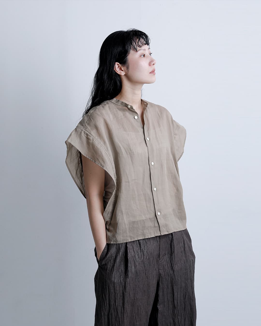 HAVERSACK ATTIRE(ハバーサック アタイア)ラミーローン バンドカラーシャツ 622605