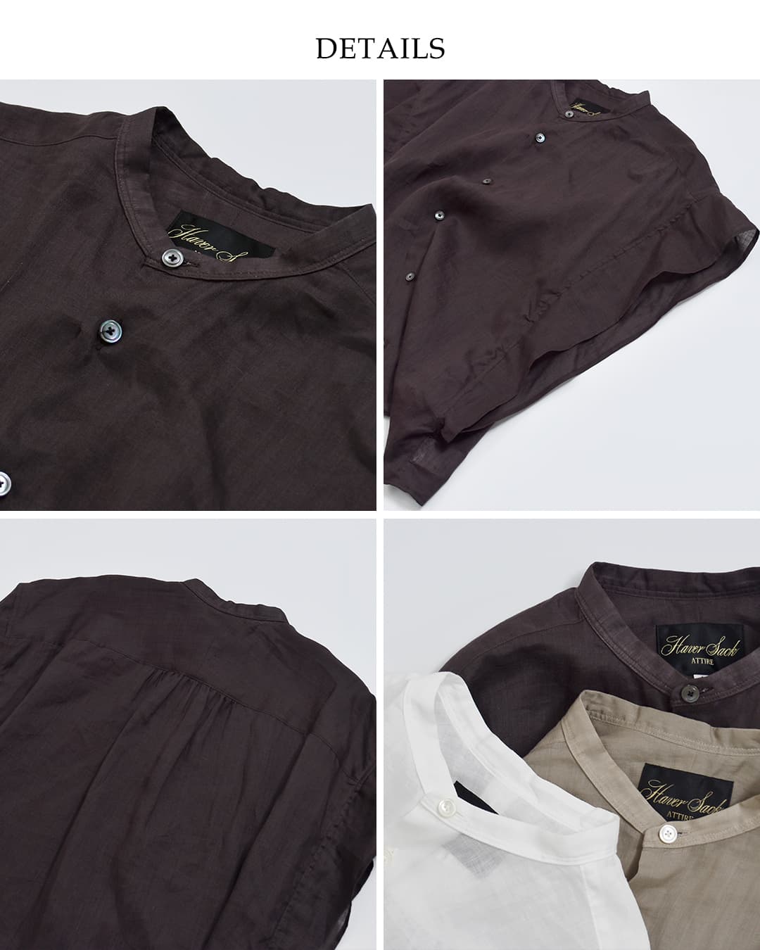 HAVERSACK ATTIRE(ハバーサック アタイア)ラミーローン バンドカラーシャツ 622605