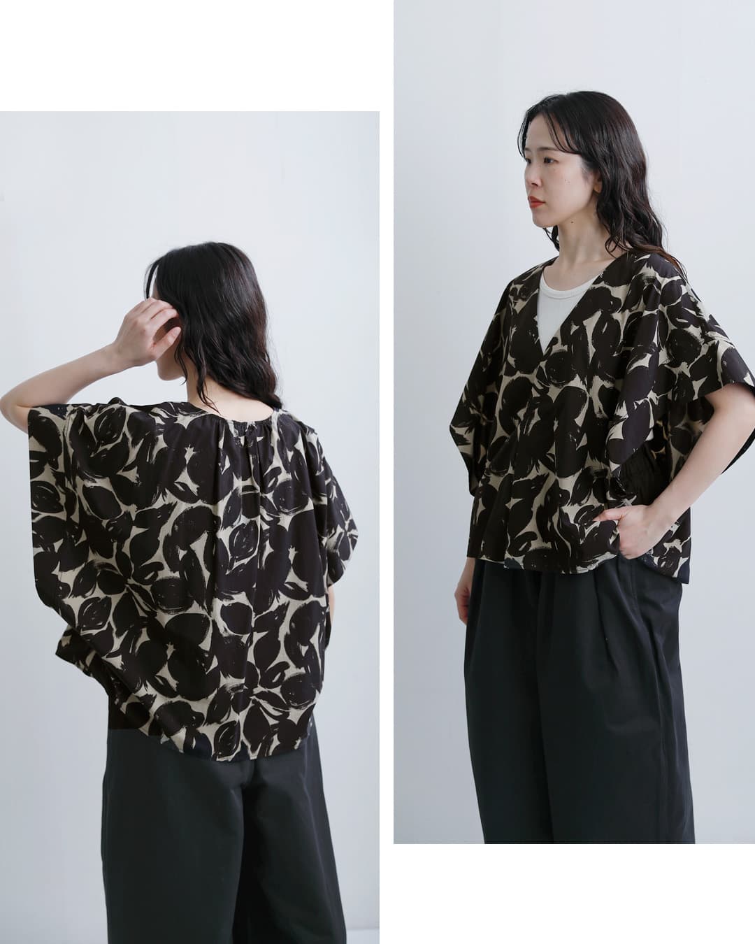 HAVERSACK(ハバーサック)ブラッシュドフラワープリント Vネックシャツ 622629