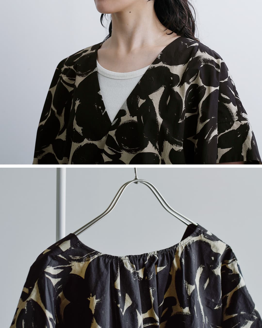 HAVERSACK(ハバーサック)ブラッシュドフラワープリント Vネックシャツ 622629