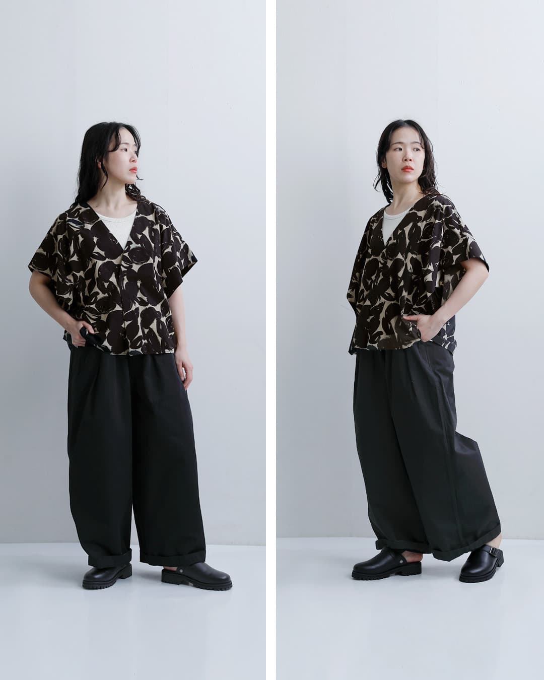 HAVERSACK(ハバーサック)ブラッシュドフラワープリント Vネックシャツ 622629