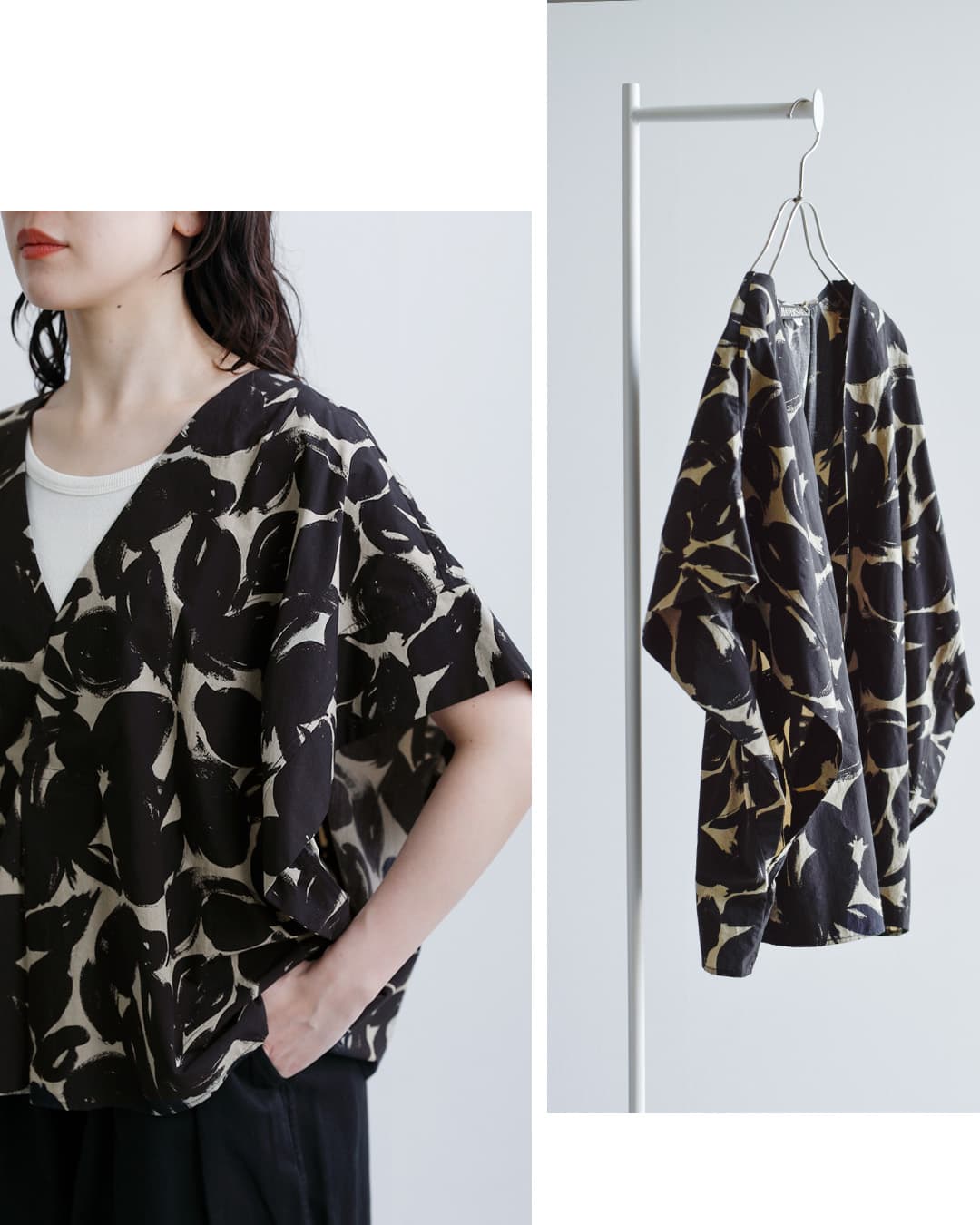 HAVERSACK(ハバーサック)ブラッシュドフラワープリント Vネックシャツ 622629