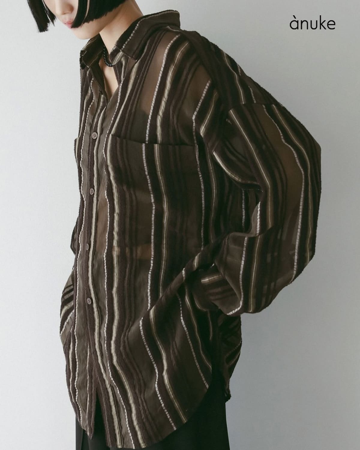 anuke(アンヌーク)シアー ストライプ オーバーシャツ Sheer Stripe Shirt62520424