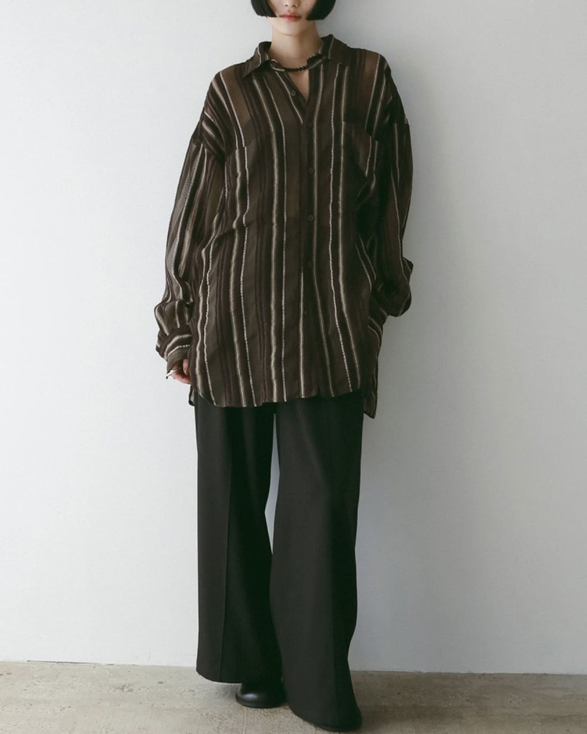 anuke(アンヌーク)シアーストライプオーバーシャツSheerStripeShirt 62520424