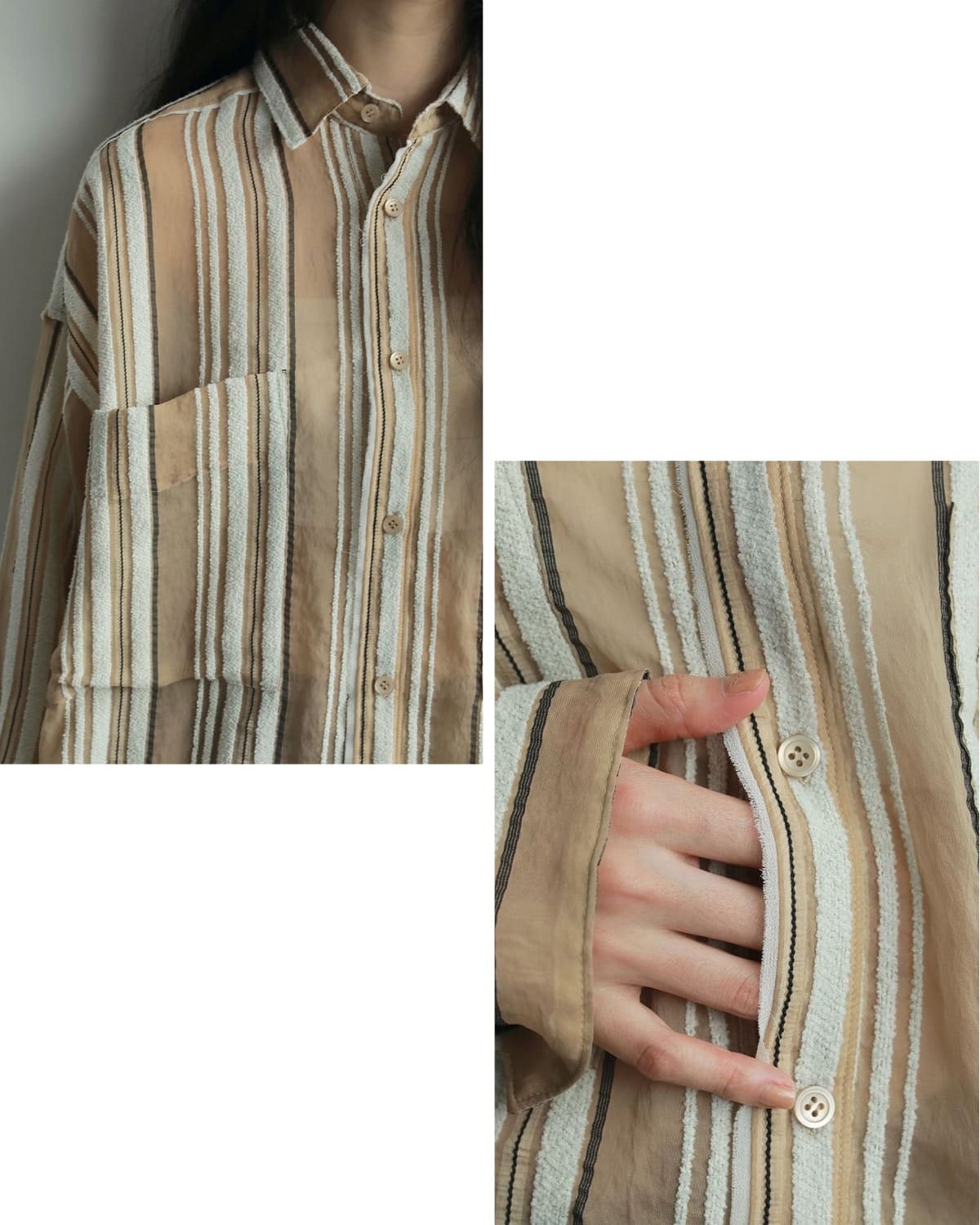 anuke(アンヌーク)シアーストライプオーバーシャツSheerStripeShirt 62520424