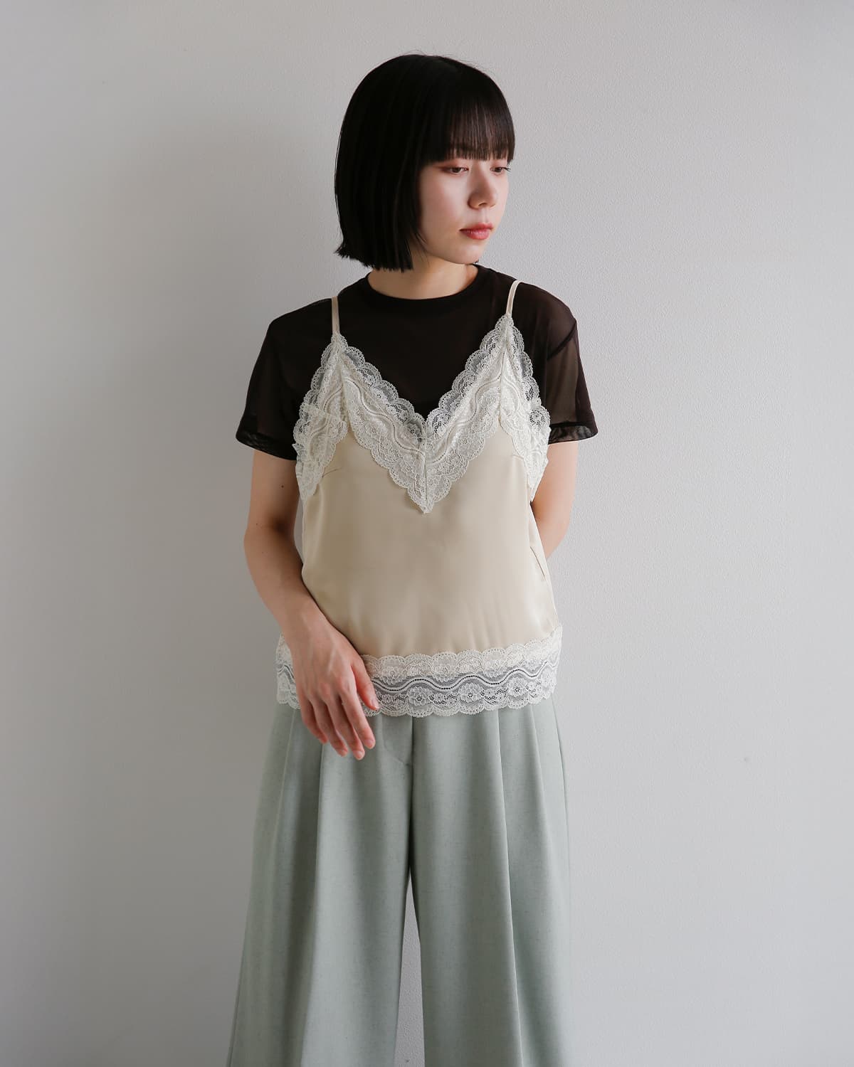 anuke(アンヌーク)サテンレースキャミソール Satin Lace Camisole 62610425