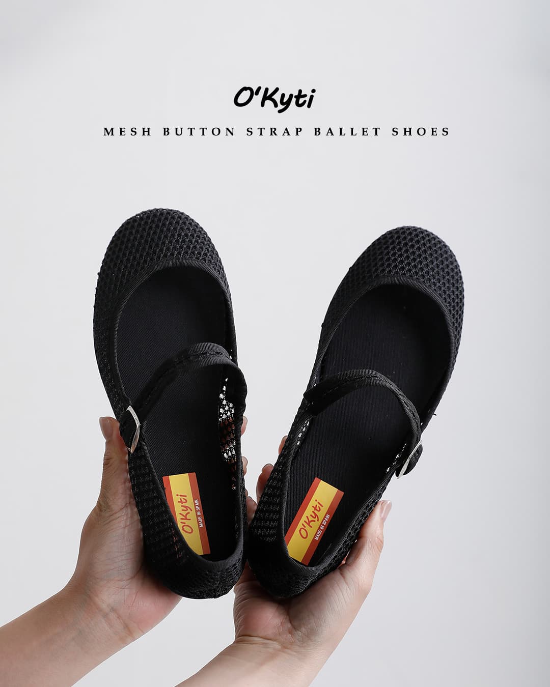 O’KYTIメッシュ ボタンストラップ バレエシューズ 6525-re
