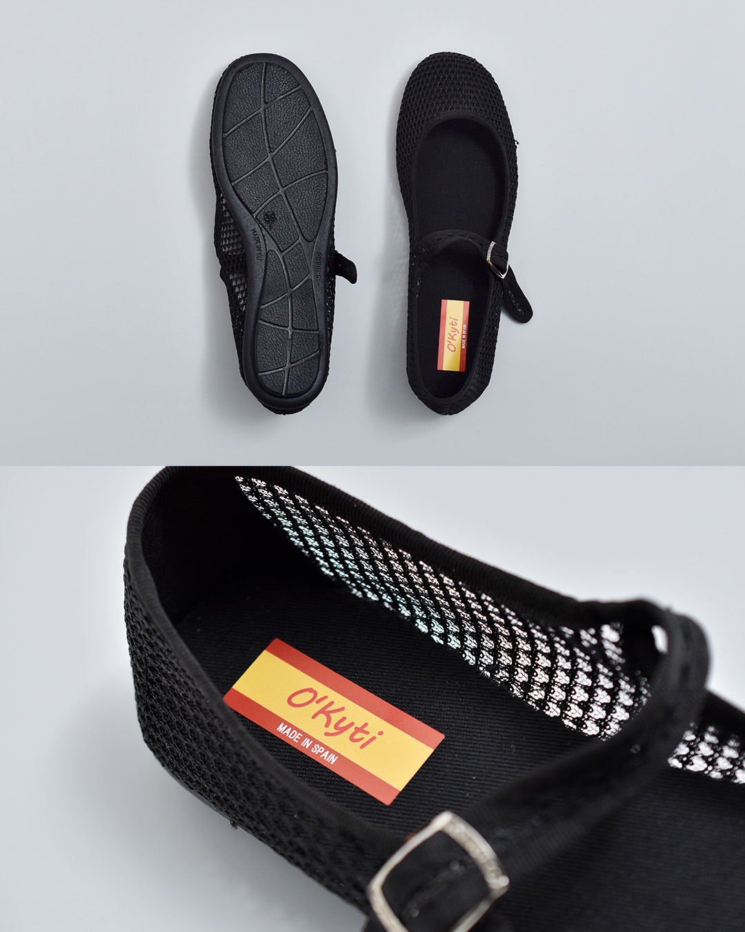 O’KYTIメッシュ ボタンストラップ バレエシューズ 6525-re