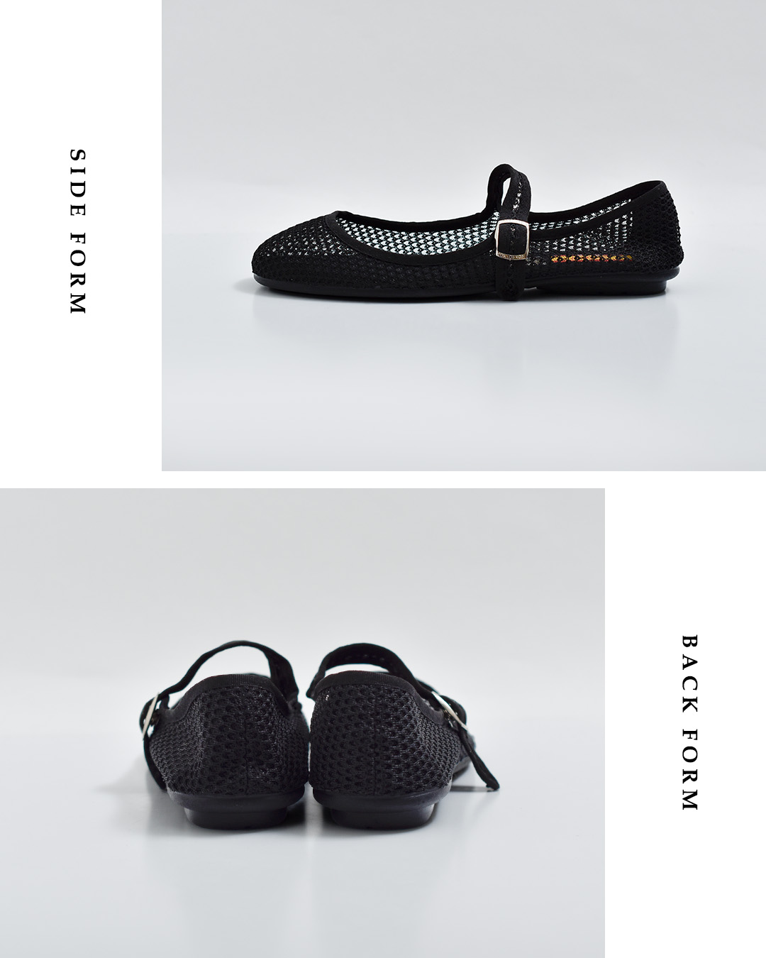 O’KYTIメッシュ ボタンストラップ バレエシューズ 6525-re