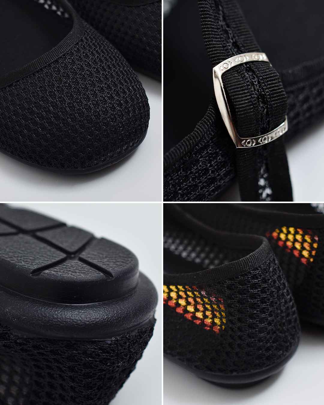 O’KYTIメッシュ ボタンストラップ バレエシューズ 6525-re