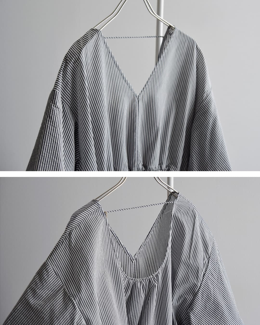 HAVERSACK(ハバーサック)エアリーコットンストライプ Vネック ロングワンピース 652625