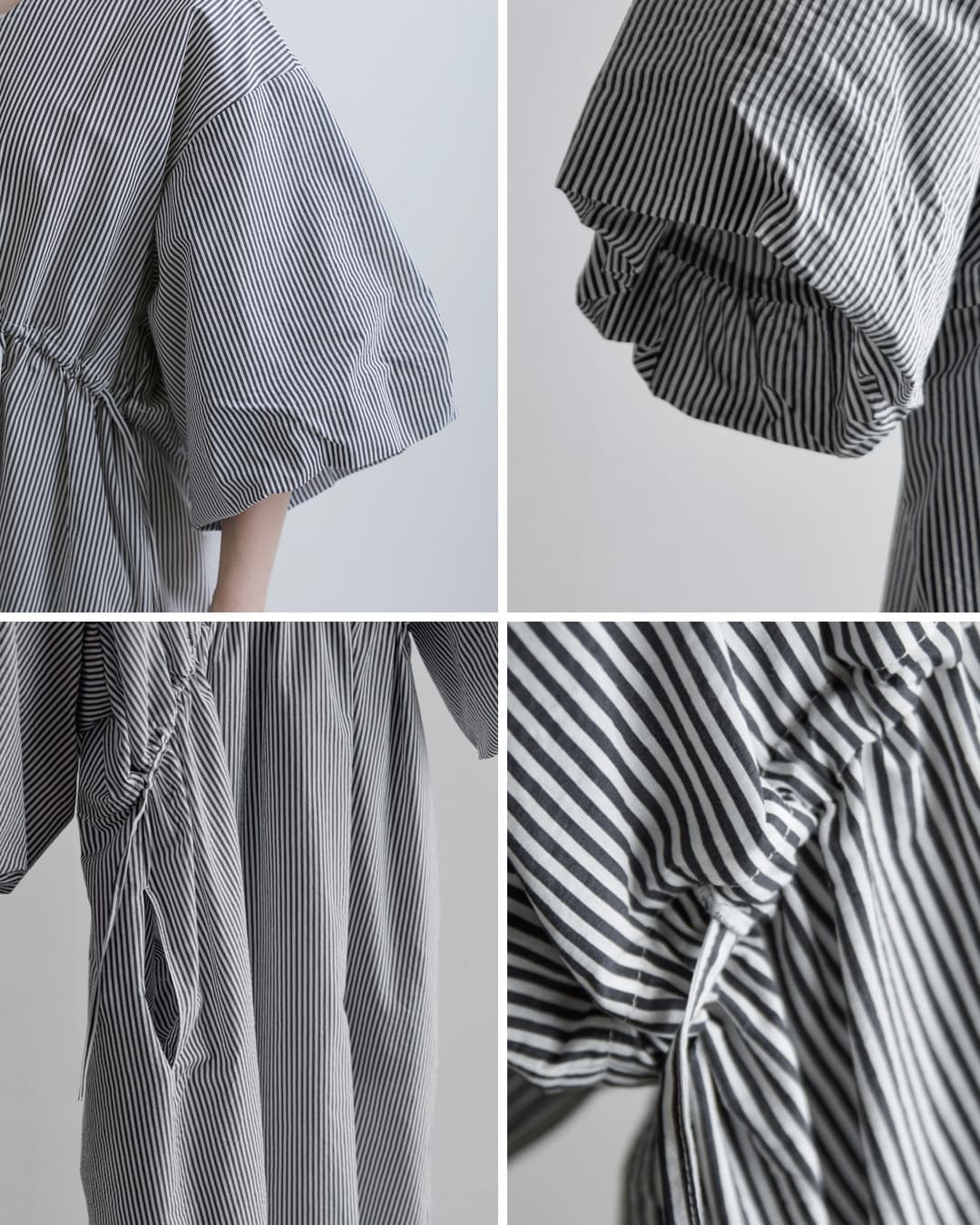 HAVERSACK(ハバーサック)エアリーコットンストライプ Vネック ロングワンピース 652625