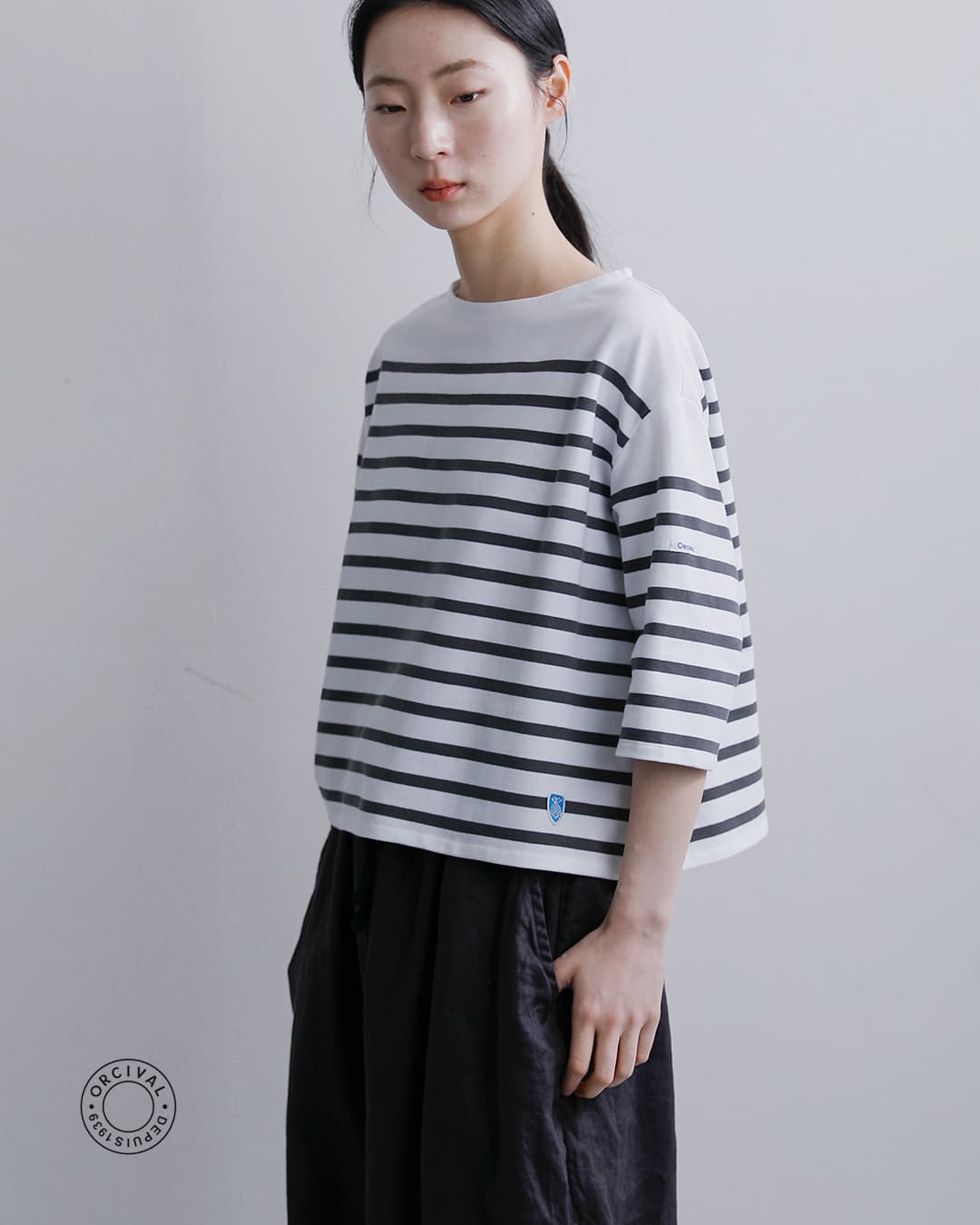 ORCIVALコットンラッセル ボートネック 五分袖 Tシャツ 6839-26ss