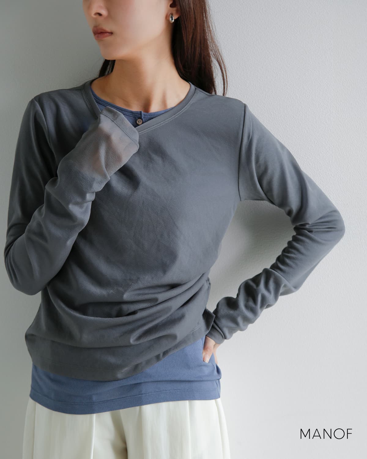 MANOF(マノフ)シアー レイヤード カットトップス80105-1043