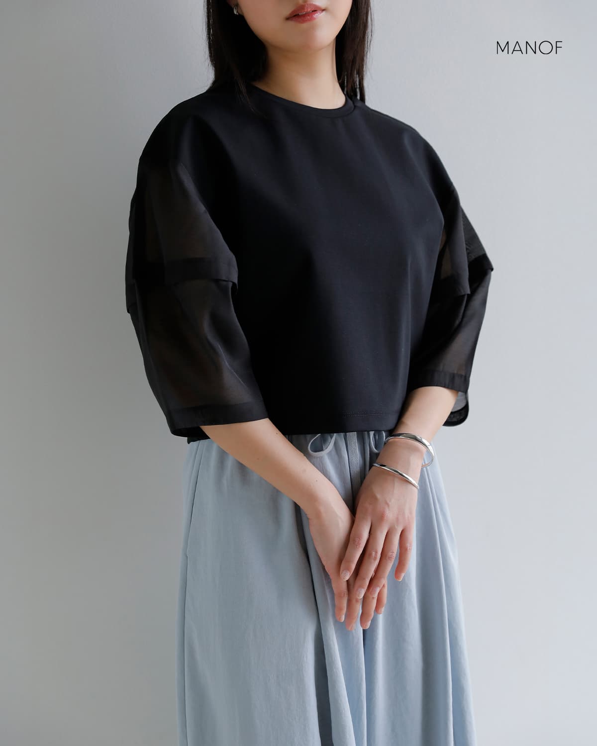 MANOF(マノフ)シアースリーブ カット トップス80105-1063