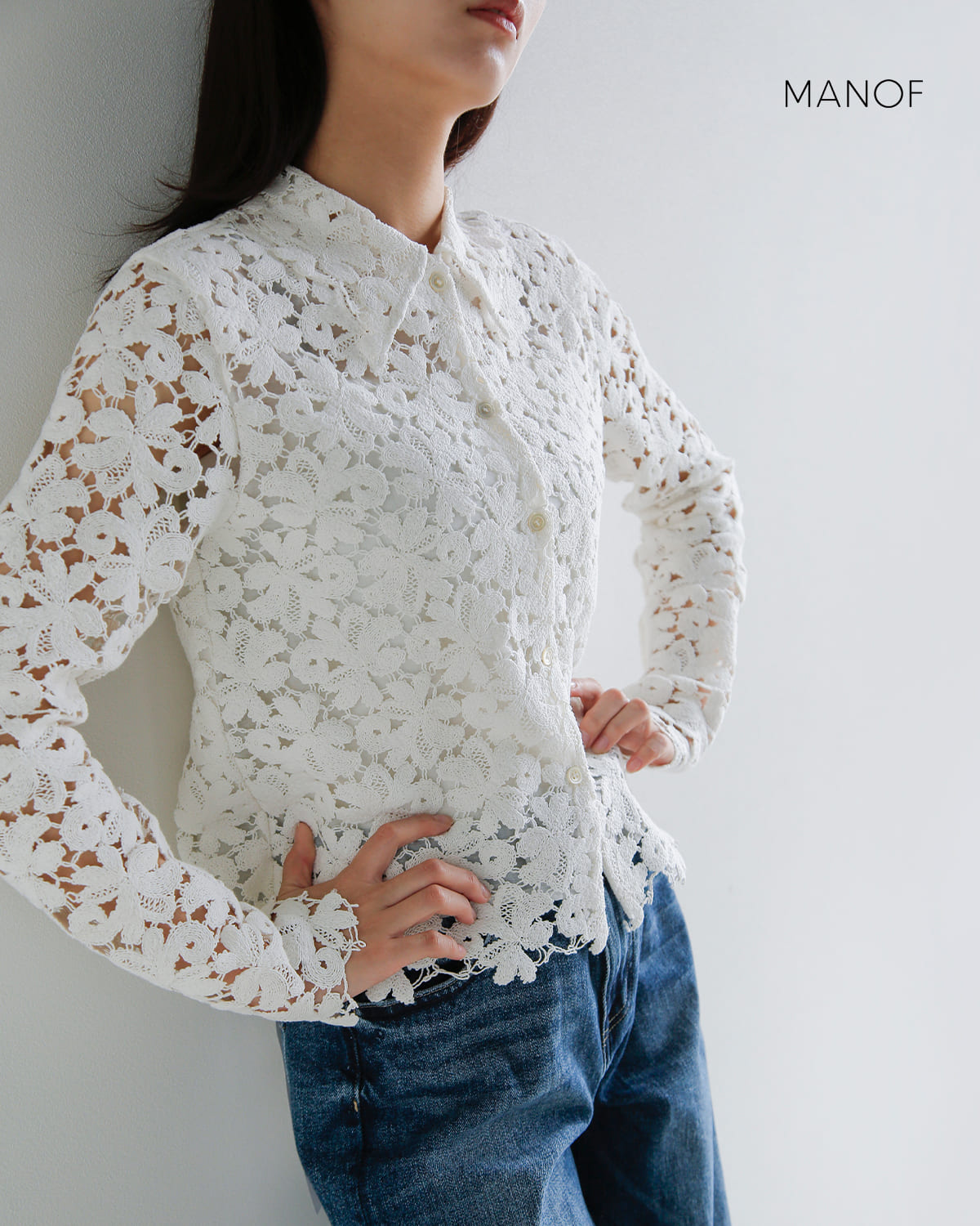 MANOF(マノフ)コットンレース ショートシャツ80122-4073