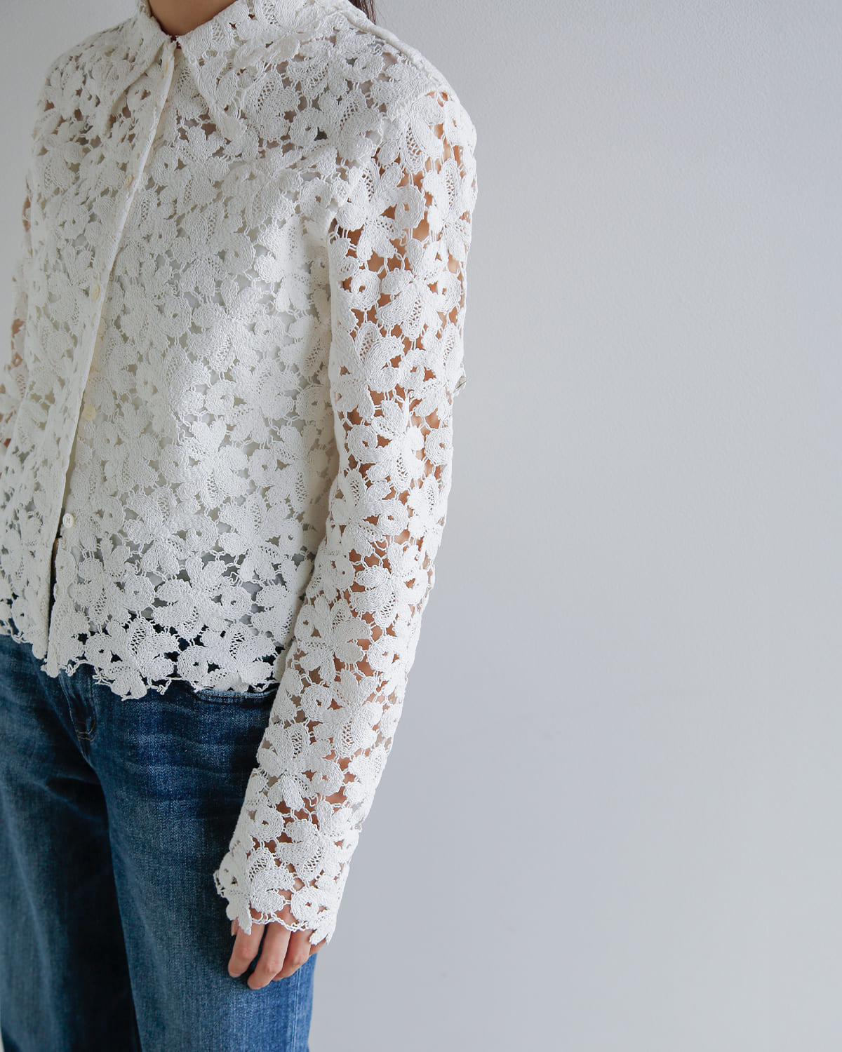 MANOF(マノフ)コットンレースショートシャツ 80122-4073