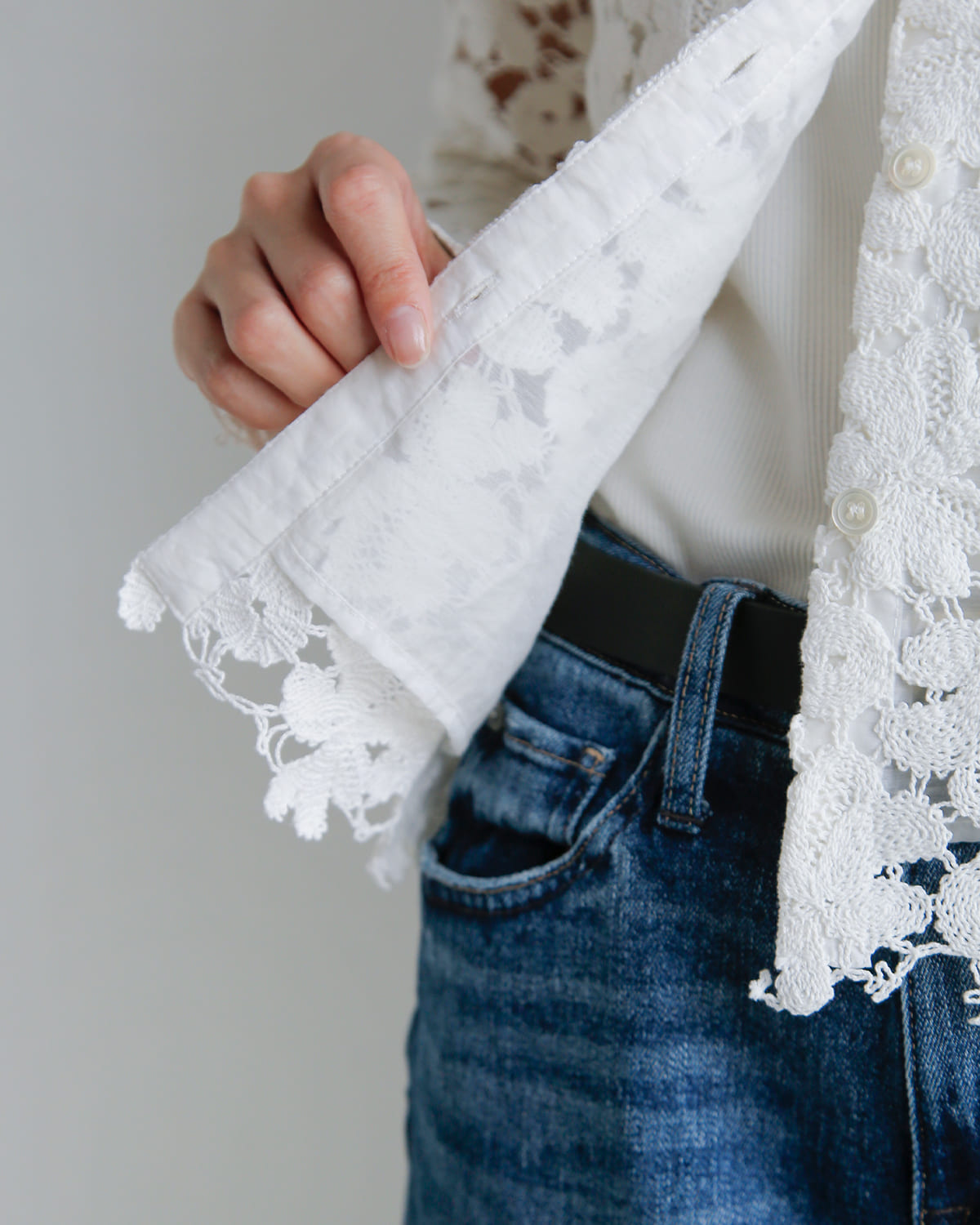 MANOF(マノフ)コットンレースショートシャツ 80122-4073