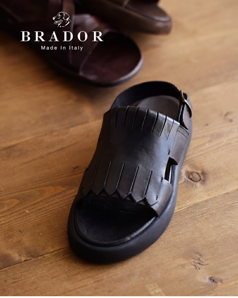 BRADOR(ブラドール)レザーキルトバックストラップフラットサンダル85-641