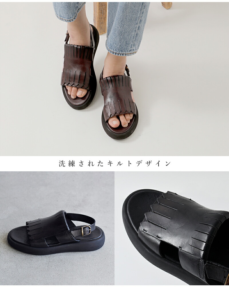 BRADOR(ブラドール)レザーキルトバックストラップフラットサンダル85-641