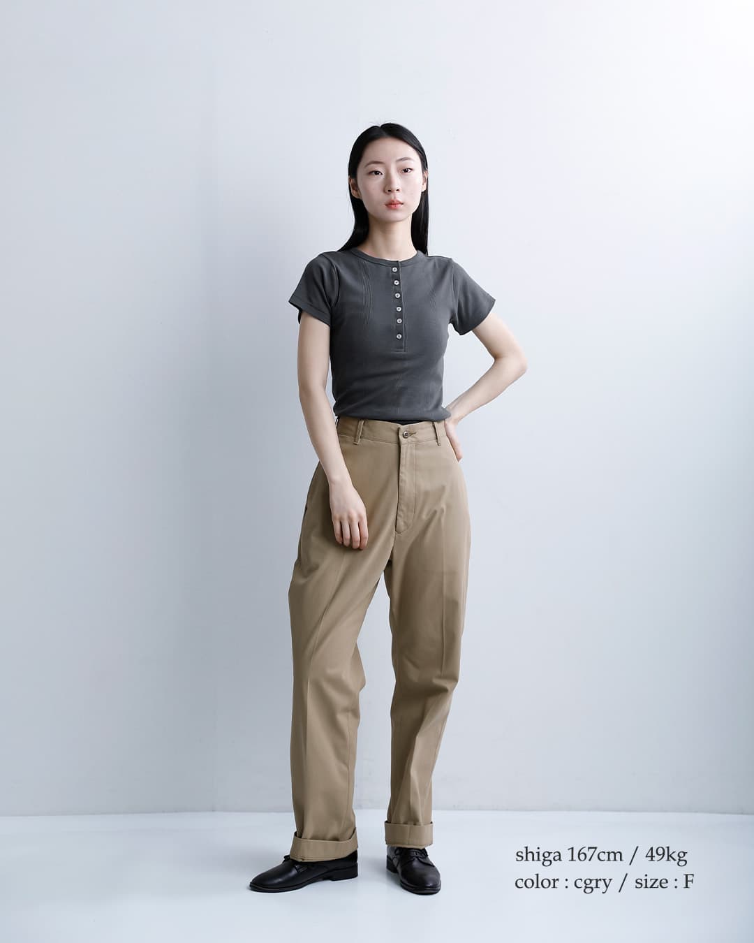 MILLERコットン パネルリブ ヘンリーネック 半袖Tシャツ 864c