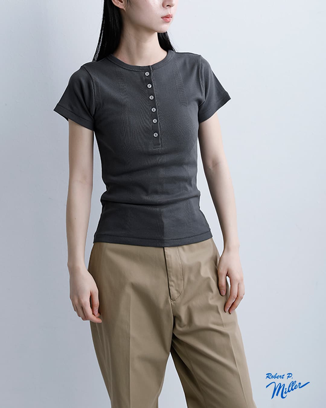 MILLERコットン パネルリブ ヘンリーネック 半袖Tシャツ 864c