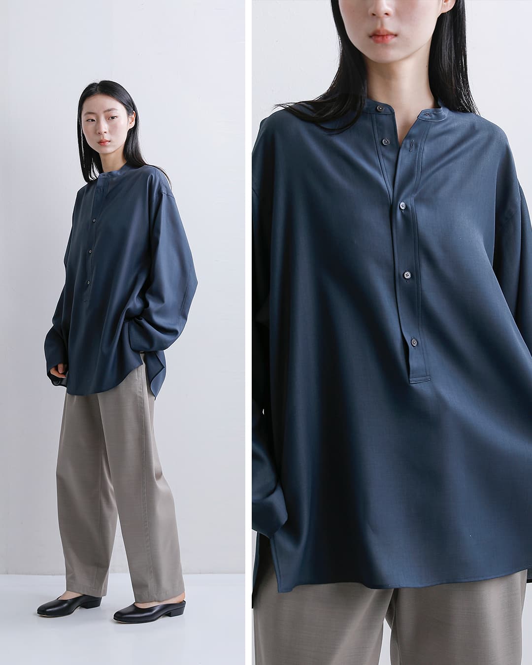 LOEFF(ロエフ)ヘンリーネック ロングスリーブ シャツ 8811-2-000006