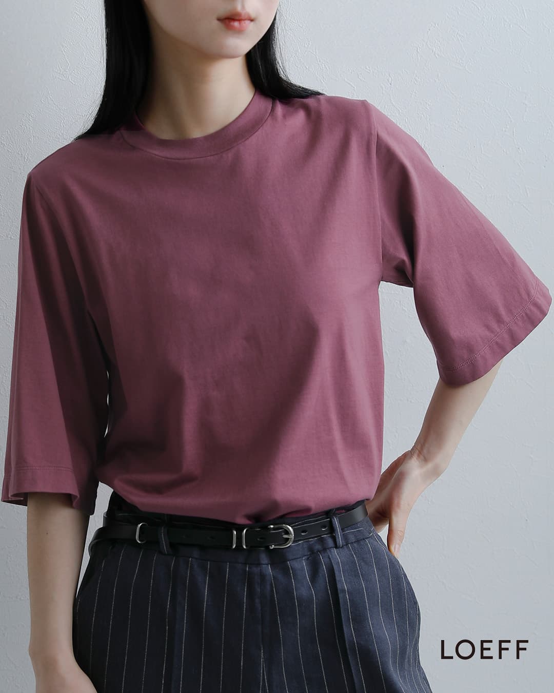 LOEFFスビンコットン天竺 5分袖 クルーネック Tシャツ 8817-6-000002