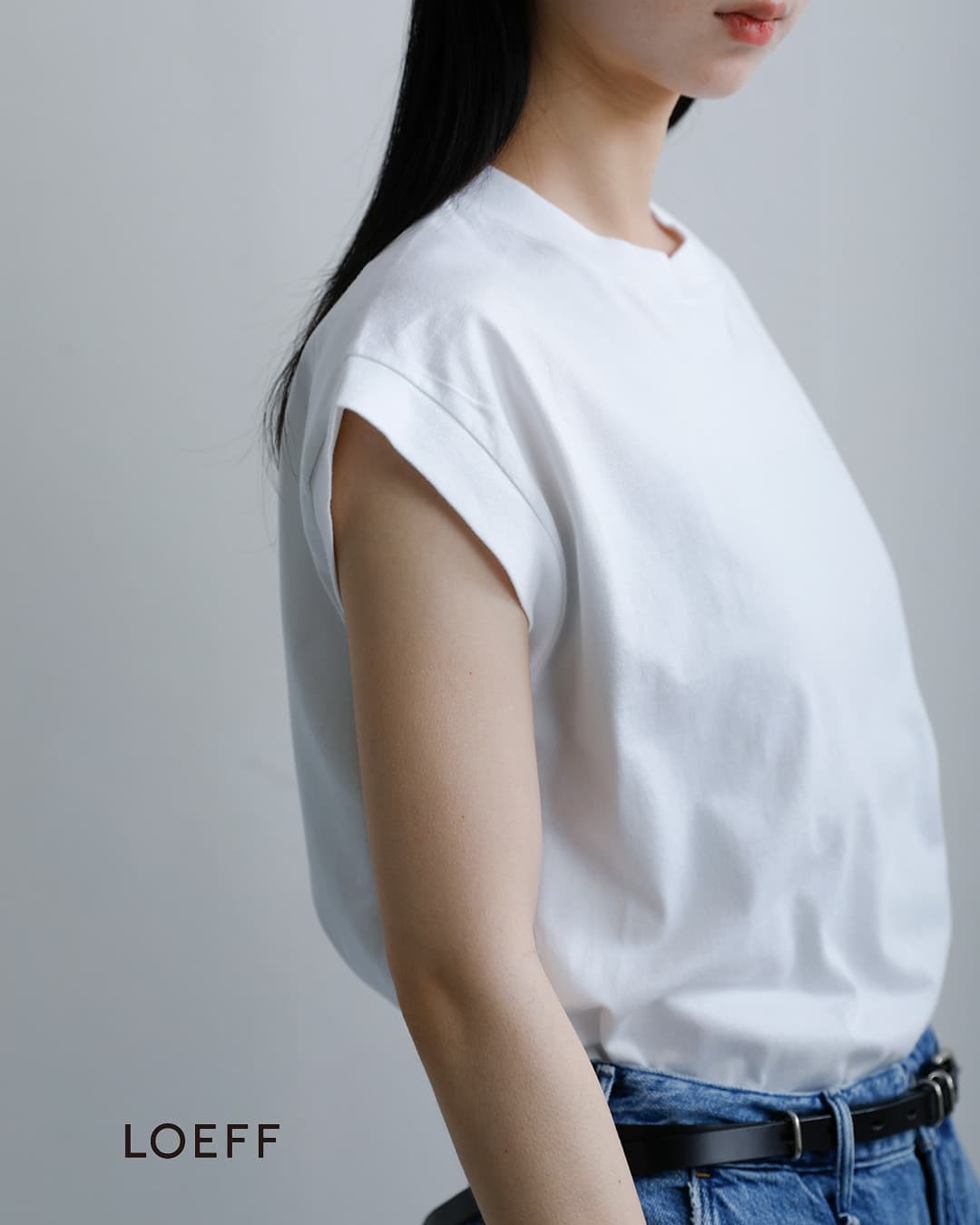 LOEFFスビンコットン天竺 ノースリーブ クルーネック Tシャツ 8817-6-000003