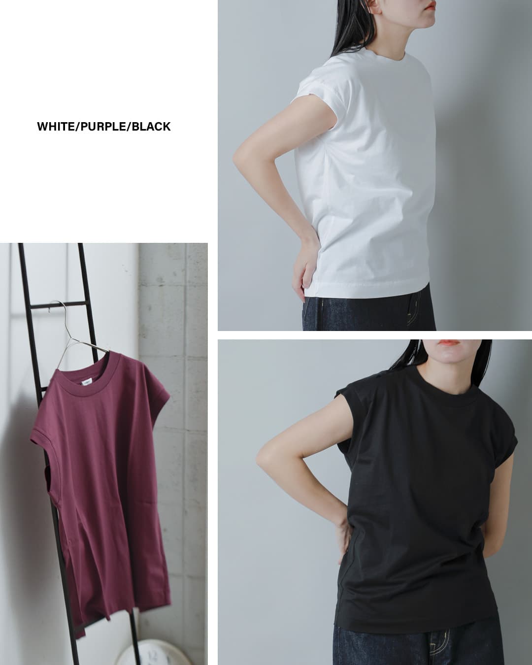 LOEFFスビンコットン天竺 ノースリーブ クルーネック Tシャツ 8817-6-000003