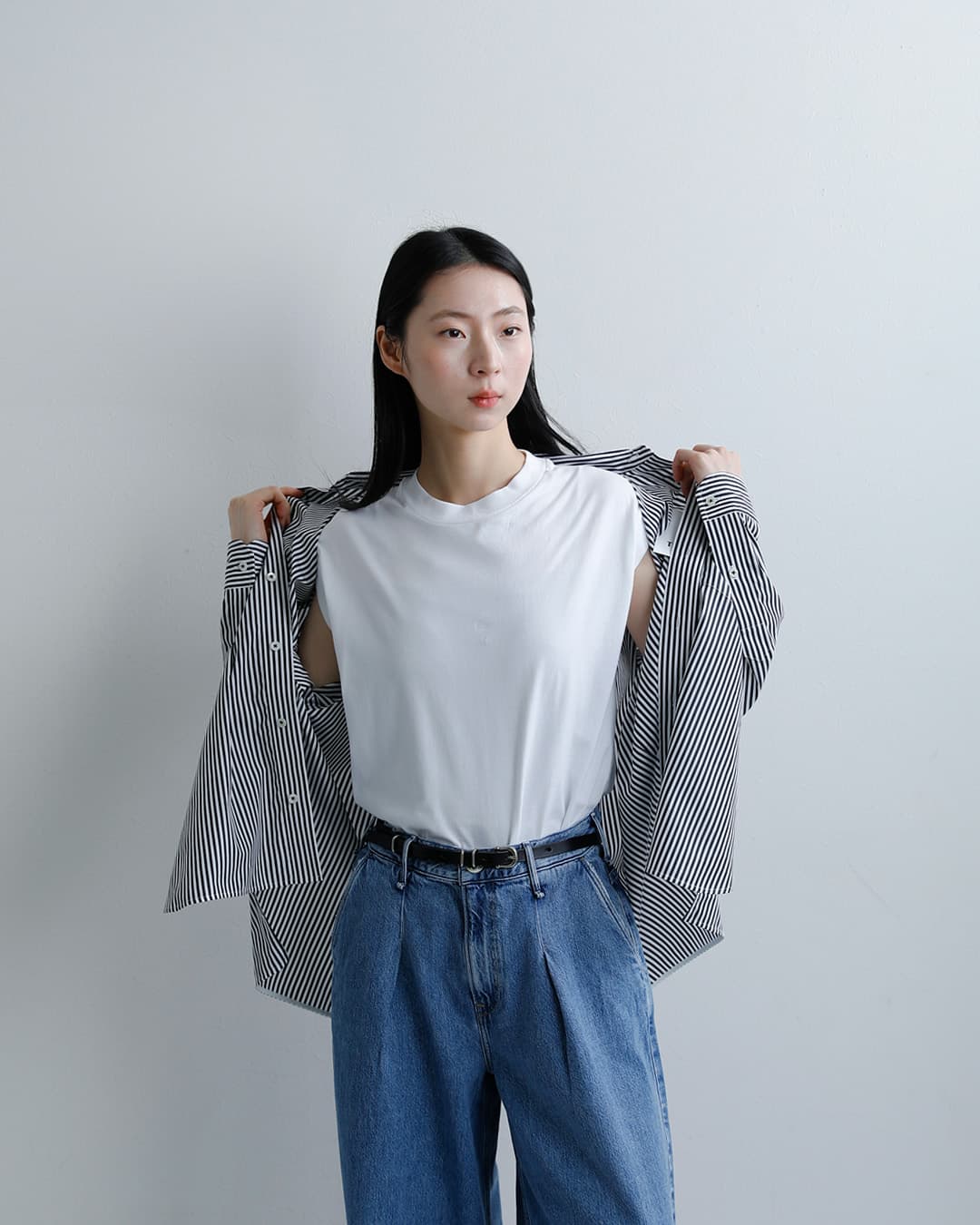 LOEFFスビンコットン天竺 ノースリーブ クルーネック Tシャツ 8817-6-000003