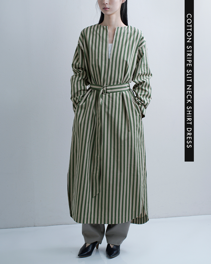 LOEFF(ロエフ)コットンストライプスリットネックシャツドレスワンピース8826-2-000002