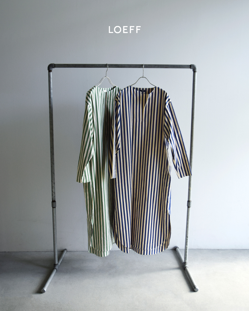LOEFF(ロエフ)コットンストライプスリットネックシャツドレスワンピース8826-2-000002