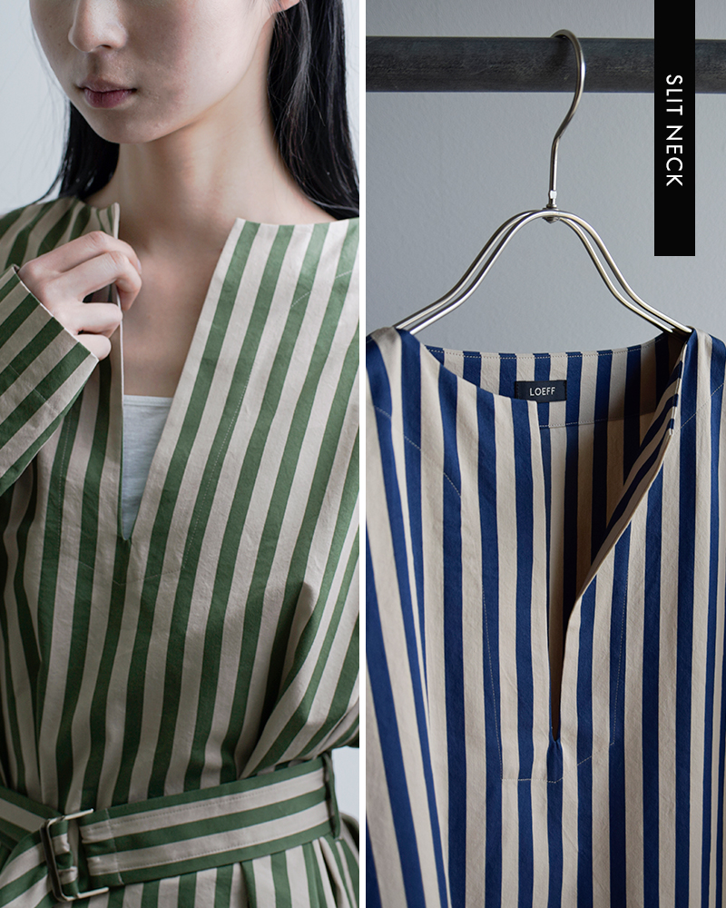 LOEFF(ロエフ)コットンストライプスリットネックシャツドレスワンピース8826-2-000002